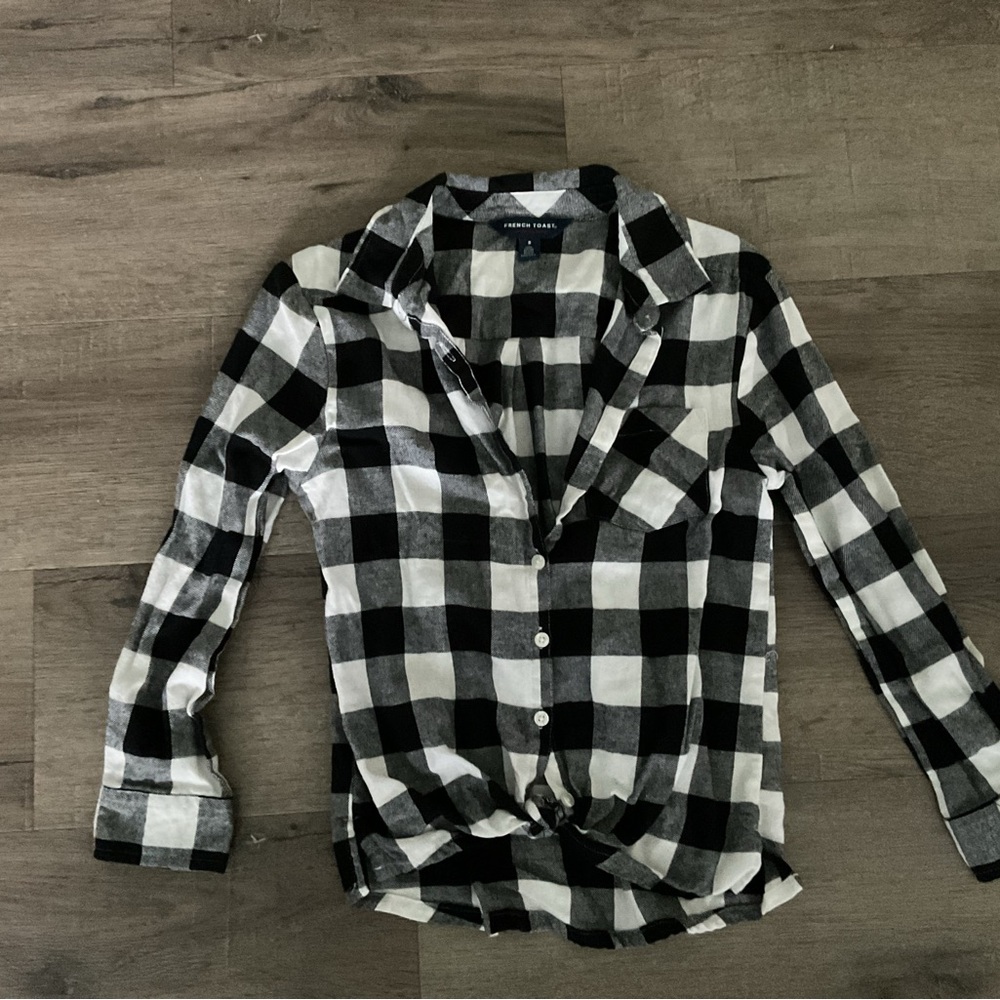 French Toast Black and White Long Sleeve Button Down Shirt